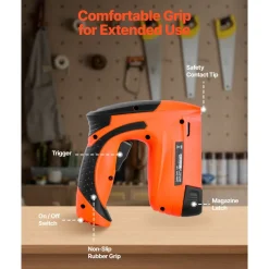VEVOR Cordless Brad Nailer, 2-in-1 Nail Gun Staple Gun, 18 Gauge 5/8 inch, Battery Powered, with 1000 Pcs Staples and 1000 Pcs Nails, Non-Slip Rubber Grip, for Woodworking, Carpentry and DIY Projects