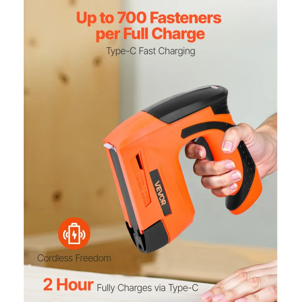 VEVOR Cordless Brad Nailer, 2-in-1 Nail Gun Staple Gun, 18 Gauge 5/8 inch, Battery Powered, with 1000 Pcs Staples and 1000 Pcs Nails, Non-Slip Rubber Grip, for Woodworking, Carpentry and DIY Projects