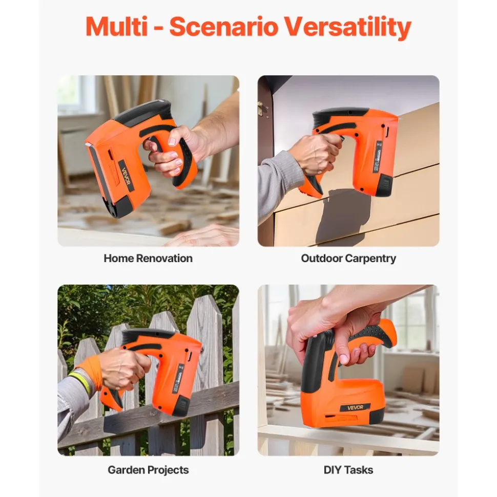 VEVOR Cordless Brad Nailer, 2-in-1 Nail Gun Staple Gun, 18 Gauge 5/8 inch, Battery Powered, with 1000 Pcs Staples and 1000 Pcs Nails, Non-Slip Rubber Grip, for Woodworking, Carpentry and DIY Projects