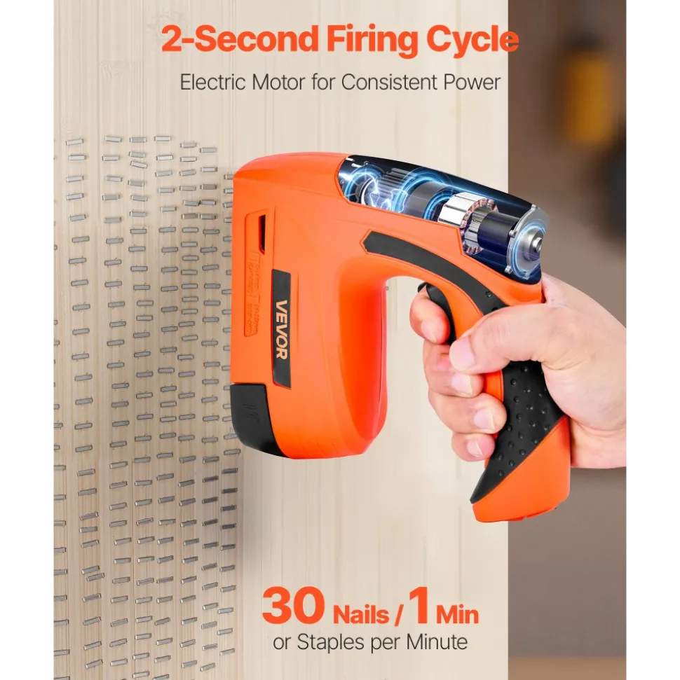 VEVOR Cordless Brad Nailer, 2-in-1 Nail Gun Staple Gun, 18 Gauge 5/8 inch, Battery Powered, with 1000 Pcs Staples and 1000 Pcs Nails, Non-Slip Rubber Grip, for Woodworking, Carpentry and DIY Projects