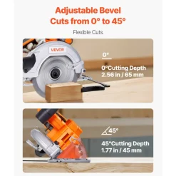 VEVOR Cordless Circular Saw, 7-1/4 inch Blade, 5000 RPM Speed, 0-45 Degree Bevel Capability, Brushless Motor, LED Light, Electric Circular Saw Kit with Battery and Charger Included, for Wood Cutting
