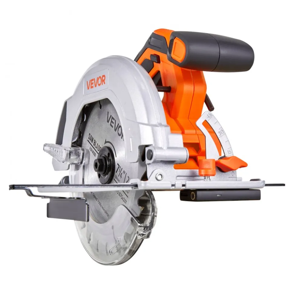 VEVOR Cordless Circular Saw, 7-1/4 inch Blade, 5000 RPM Speed, 0-45 Degree Bevel Capability, Brushless Motor, LED Light, Electric Circular Saw Kit with Battery and Charger Included, for Wood Cutting