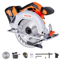 VEVOR Cordless Circular Saw, 7-1/4 inch Blade, 5000 RPM Speed, 0-45 Degree Bevel Capability, Brushless Motor, LED Light, Electric Circular Saw Kit with Battery and Charger Included, for Wood Cutting