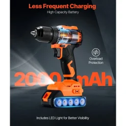 VEVOR Cordless Drill Driver, 1/2 inch Metal Chuck, Brushless Motor, Dual-Speed Variable, Drill Driver Kit with Lithium Battery and Charger, Tool Box, for Wood and Metal Drilling, Screw Driving