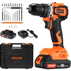 VEVOR Cordless Drill Driver, 1/2 inch Metal Chuck, Brushless Motor, Dual-Speed Variable, Drill Driver Kit with Lithium Battery and Charger, Tool Box, for Wood and Metal Drilling, Screw Driving