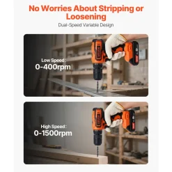 VEVOR Cordless Drill Driver, 1/2 inch Metal Chuck, Dual-Speed Variable, Drill Driver Kit with Lithium Battery and Charger, Belt Clip, for Wood and Metal Drilling, Screw Tightening or Loosening