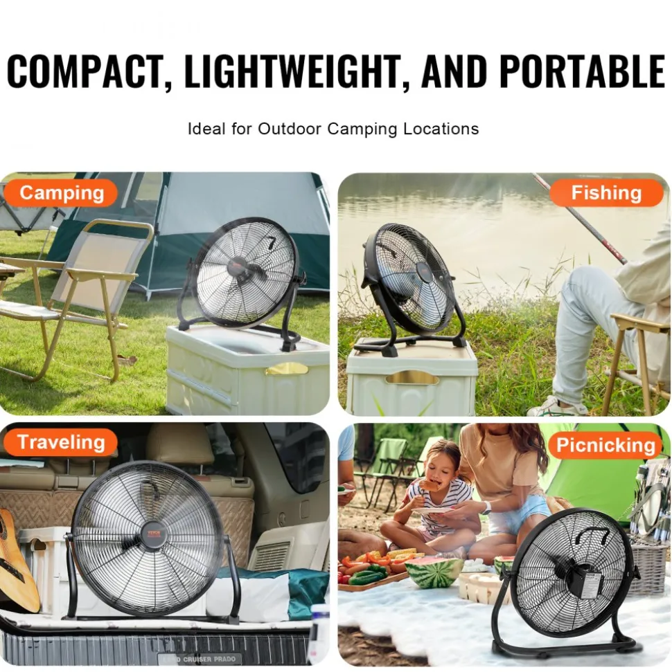 VEVOR Cordless Fan 16 in, Portable Quiet Personal Fan for Home or Office, 360 Degree Manual Pivoting Head, Stepless Speed Regulation High Velocity Cordless Fan, Heavy Duty Metal Industrial Floor Fans