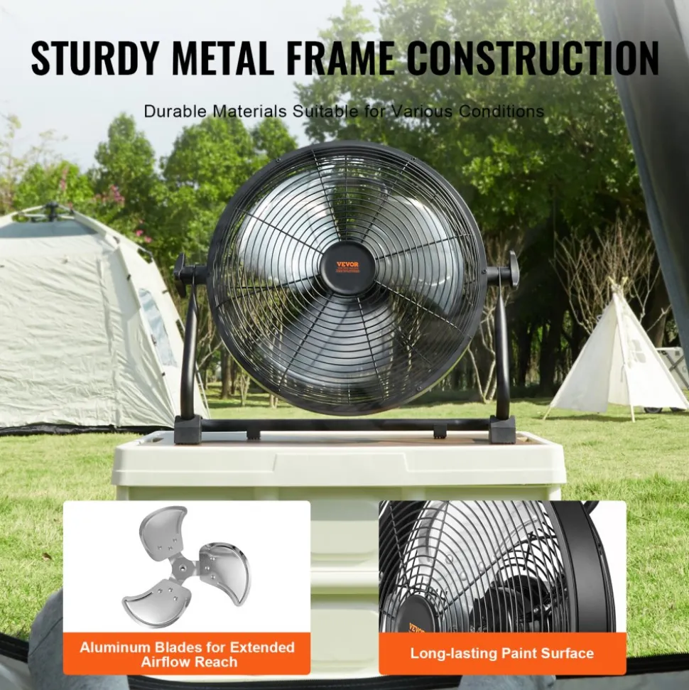 VEVOR Cordless Fan 12 in, Portable Quiet Personal Fan for Home or Office, 360 Degree Manual Pivoting Head, Stepless Speed Regulation High Velocity Cordless Fan, Heavy Duty Metal Industrial Floor Fans