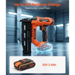 VEVOR Cordless Finish Nailer 20V 16GA Straight Cordless Nailer with Battery, Drives 1-1/4