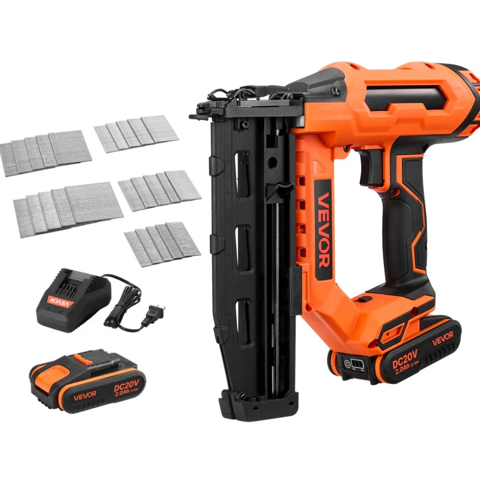 VEVOR Cordless Finish Nailer 20V 16GA Straight Cordless Nailer with Battery, Drives 1-1/4" to 2-1/2" Nails, with 1500 Nails, 2.0Ah Lithium-Ion Battery and Charger, with Ergonomic Handle, Lightweight