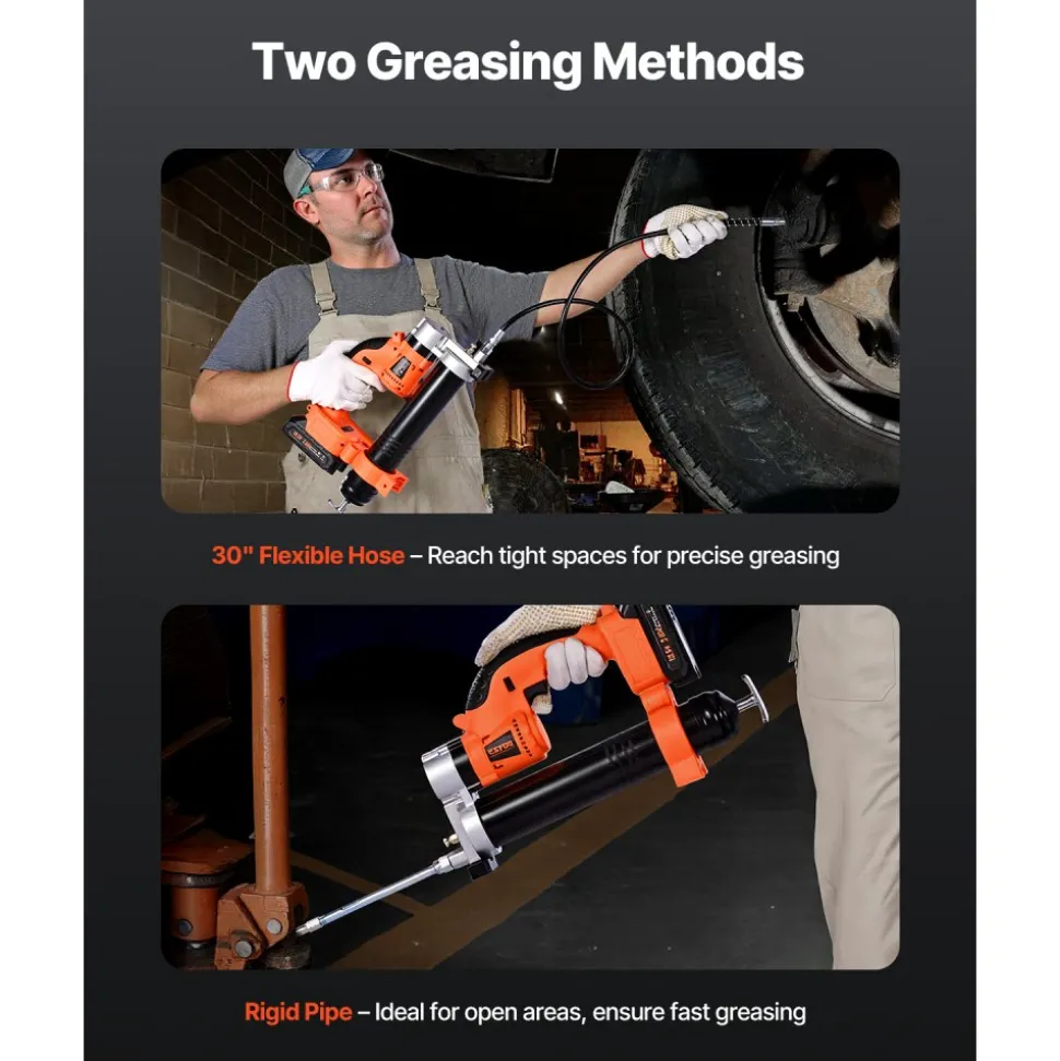 VEVOR Cordless Grease Gun, 8000 PSI Max Pressure, 20V Electric Grease Gun with 2.0 Ah Battery & LED Light, 30-inch Long Hose & Carrying Case, Variable Speed Triggers, Vehicles or Machines Greasing