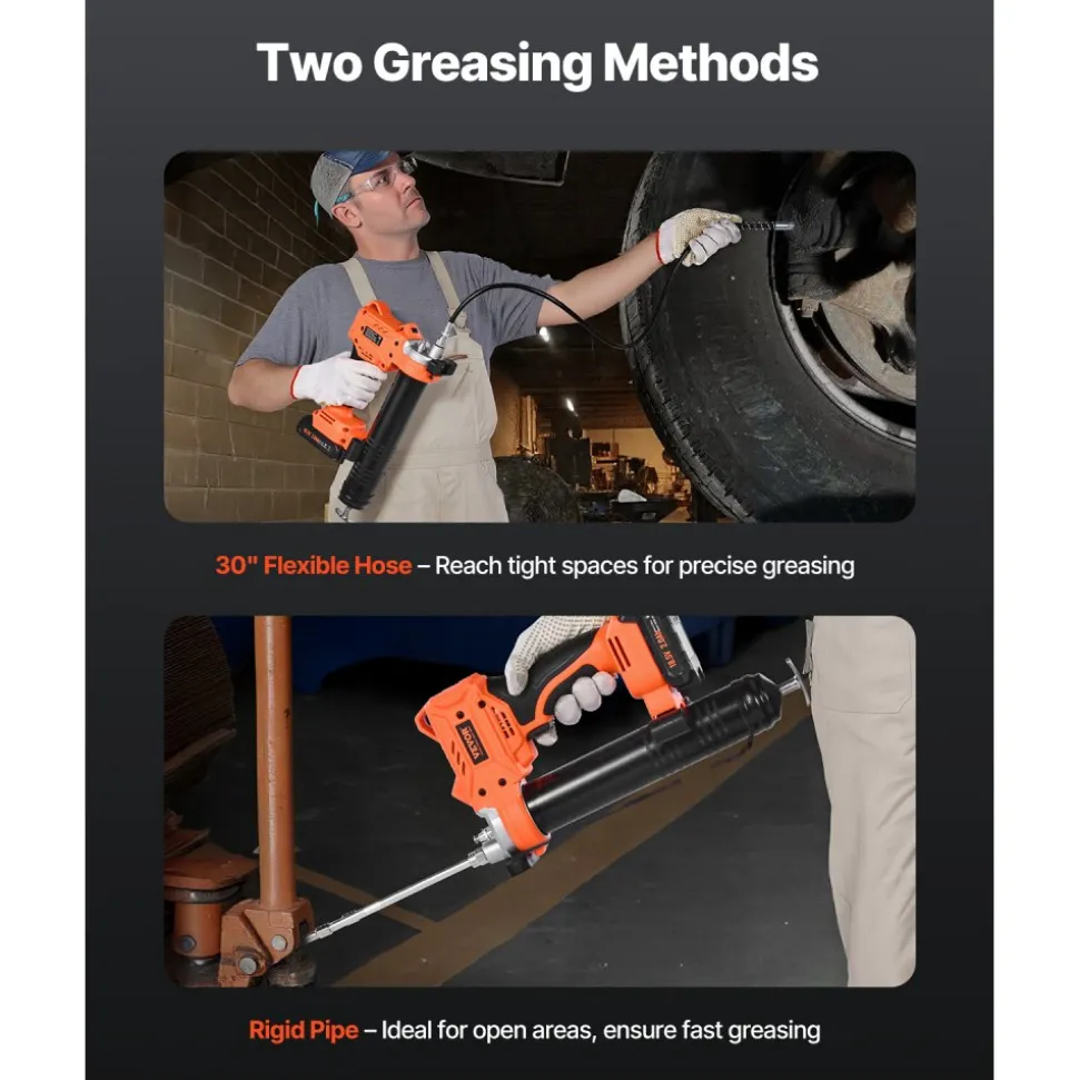 VEVOR Cordless Grease Gun, 8000 PSI Max Pressure, 20V Electric Grease Gun with 2.0 Ah Battery & LED Light, 35.4-inch Long Hose & Carrying Case, Variable Speed Triggers, Vehicles or Machines Greasing