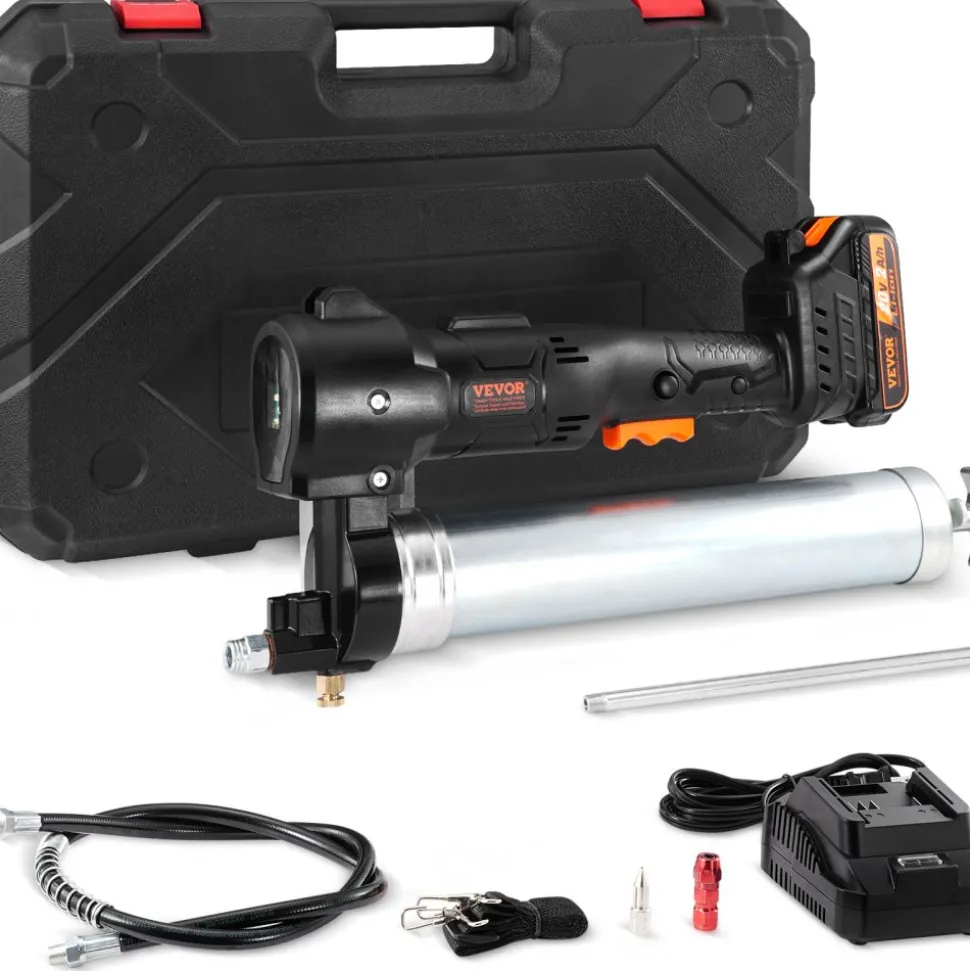 VEVOR Cordless Grease Gun, 20-Volt, 10,000 PSI, 39" Long Hose, Electric Grease Gun Kit Professional High Pressure Battery Powered Grease Gun with Carrying Case, Battery and Charger Included, Black