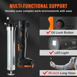 VEVOR Cordless Grease Gun, 20-Volt, 10,000 PSI, 39