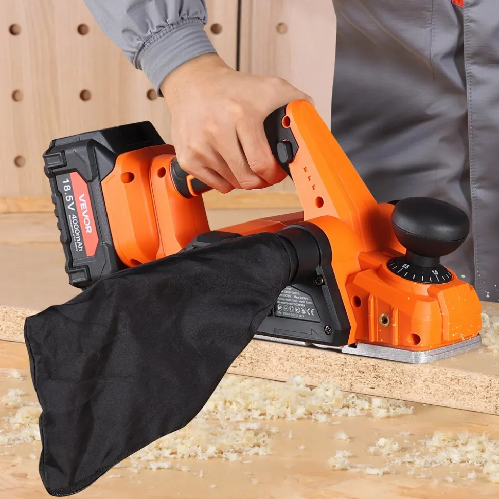 VEVOR Cordless Handheld Planer, 3-1/4-Inch Cut Width, 15000 RPM Electric Hand Wood Planer with Brushless Motor, Adjustable Cut Depth for Woodworking, Compatible with VEVOR 18V Battery (Bare Tool Only)