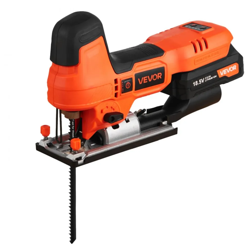 VEVOR Cordless Jig Saw, 20 V Brushless Motor, 3500 SPM Blade Speed, Cordless Jigsaw with 6 pcs Blades, LED Light, 6 Variable Speed, 0- 45° Bevel Cuts, 4 Orbital Settings for Straight/Circle Cutting
