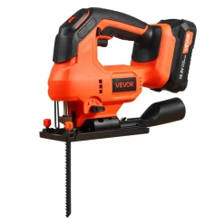 VEVOR Cordless Jig Saw, 20 V Brushless Motor, 3500 SPM Blade Speed, Cordless Jigsaw with 6 pcs Blades, LED Light, 6 Variable Speed, 0- 45° Bevel Cuts, 4 Orbital Settings, for Wood and Metal Cutting