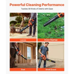 VEVOR Cordless Leaf Blower, 20V Powerful Electric Leaf Blower with 2.0Ah Battery, Fast Charging & Quiet Operation, 2 Speed Control, 450 CFM/110 MPH Lightweight Powered Blowers for Leaves Lawn Care