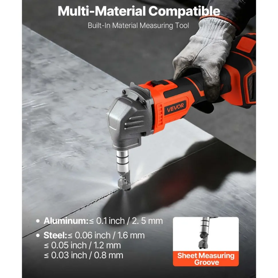 VEVOR Cordless Metal Nibbler, with 20 V 4000 mAh Battery, 2200 RPM Efficient Brushless Motor, Electric Nibbler Metal Cutter with Plastic Carrying Case for Cutting Steel Sheet and Aluminum Sheet