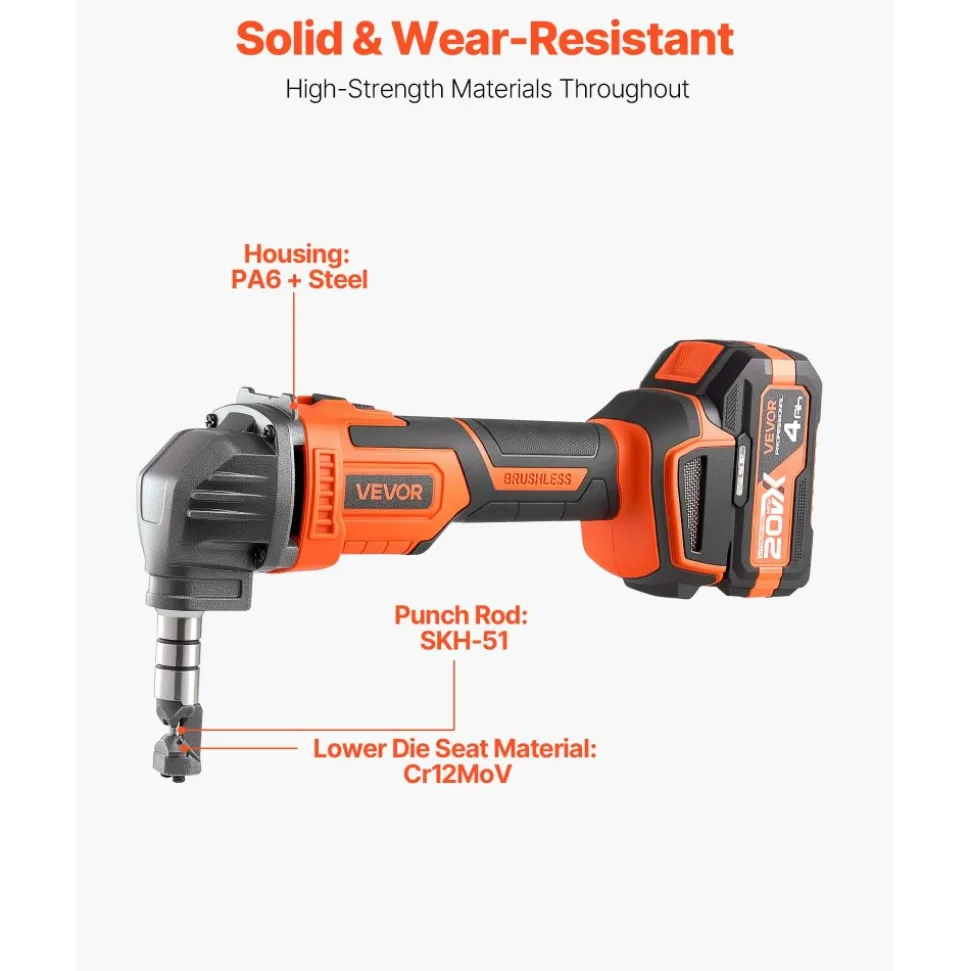 VEVOR Cordless Metal Nibbler, with 20 V 4000 mAh Battery, 2200 RPM Efficient Brushless Motor, Electric Nibbler Metal Cutter with Plastic Carrying Case for Cutting Steel Sheet and Aluminum Sheet