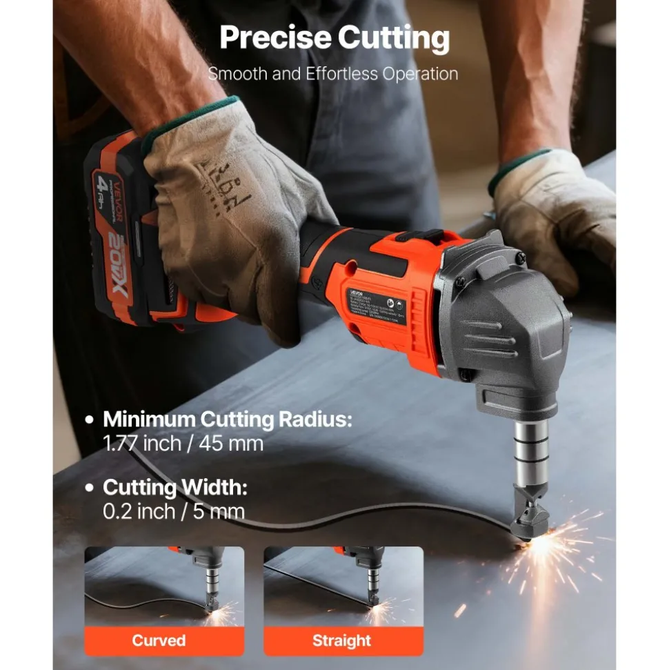 VEVOR Cordless Metal Nibbler, with 20 V 4000 mAh Battery, 2200 RPM Efficient Brushless Motor, Electric Nibbler Metal Cutter with Plastic Carrying Case for Cutting Steel Sheet and Aluminum Sheet