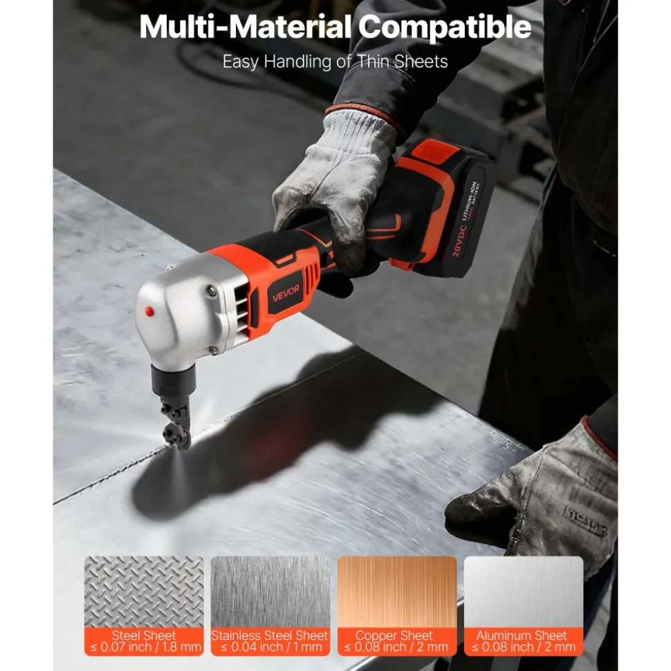 VEVOR Cordless Metal Nibbler, with 18 V 4000 mAh Battery, 1200 RPM Brushless Motor, Electric Nibbler Metal Cutter with Plastic Carrying Case for Cutting Stainless Steel, Aluminum, and Copper Sheet