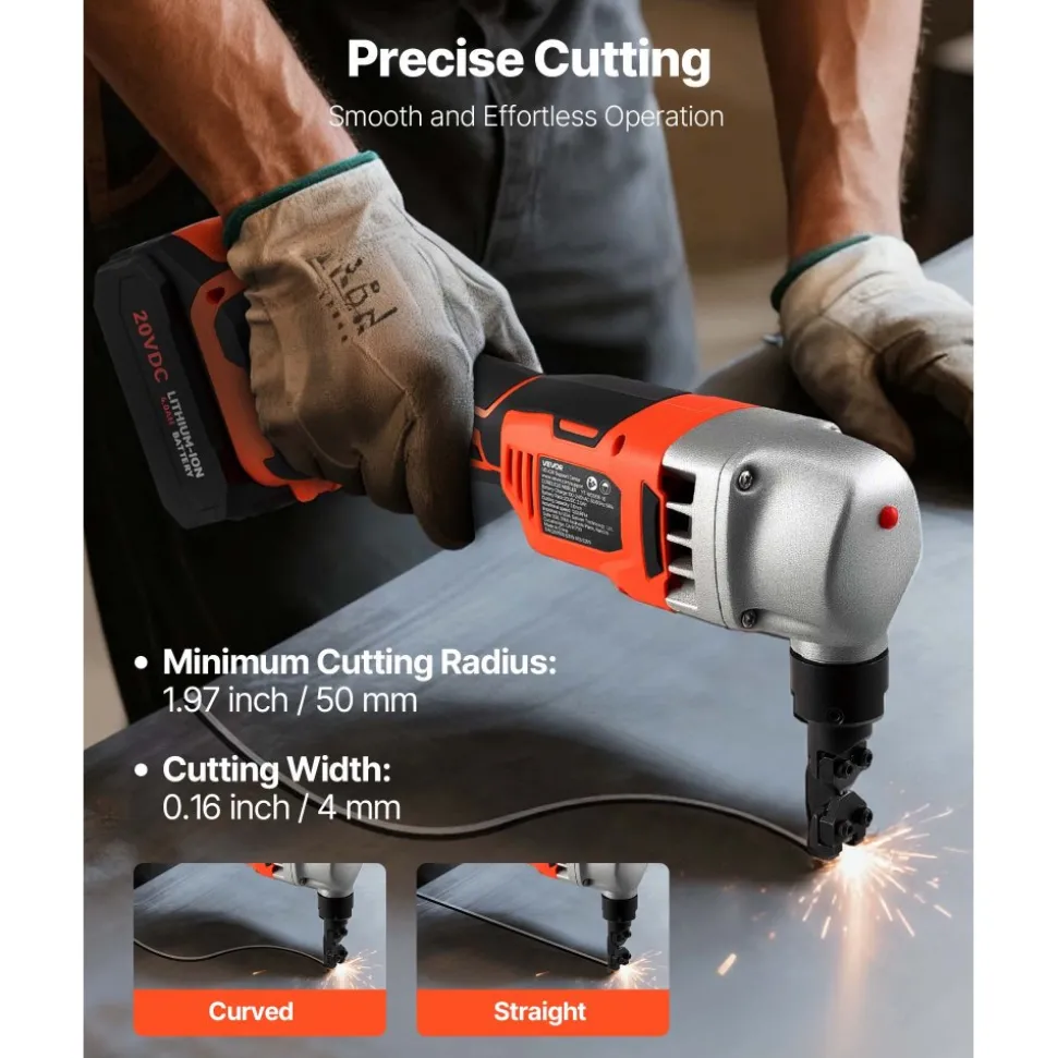 VEVOR Cordless Metal Nibbler, with 18 V 4000 mAh Battery, 1200 RPM Brushless Motor, Electric Nibbler Metal Cutter with Plastic Carrying Case for Cutting Stainless Steel, Aluminum, and Copper Sheet