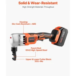 VEVOR Cordless Metal Nibbler, with 18 V 4000 mAh Battery, 1200 RPM Brushless Motor, Electric Nibbler Metal Cutter with Plastic Carrying Case for Cutting Stainless Steel, Aluminum, and Copper Sheet