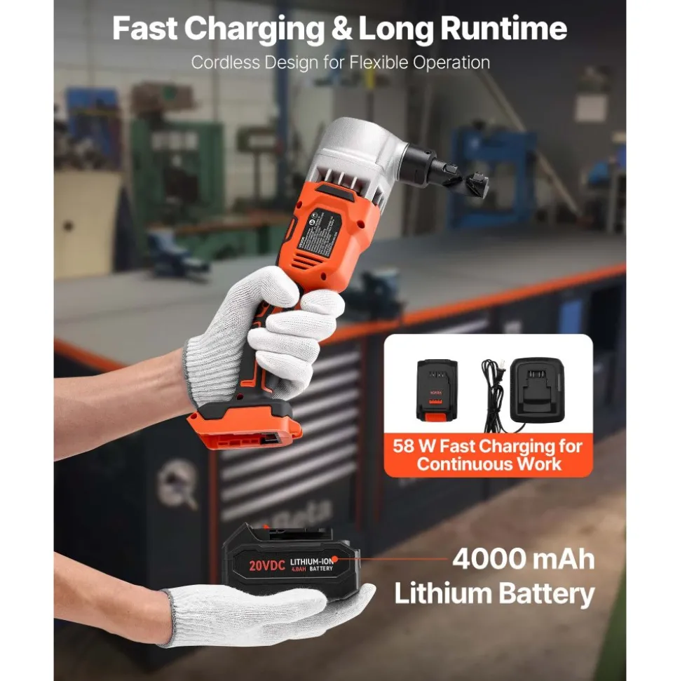 VEVOR Cordless Metal Nibbler, with 18 V 4000 mAh Battery, 1200 RPM Brushless Motor, Electric Nibbler Metal Cutter with Plastic Carrying Case for Cutting Stainless Steel, Aluminum, and Copper Sheet