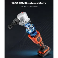 VEVOR Cordless Metal Nibbler, with 18 V 2000 mAh Battery, 1200 RPM Brushless Motor, Electric Nibbler Metal Cutter with Plastic Carrying Case for Cutting Stainless Steel, Aluminum, and Copper Sheet