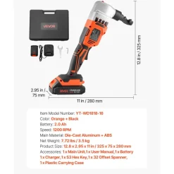 VEVOR Cordless Metal Nibbler, with 18 V 2000 mAh Battery, 1200 RPM Brushless Motor, Electric Nibbler Metal Cutter with Plastic Carrying Case for Cutting Stainless Steel, Aluminum, and Copper Sheet