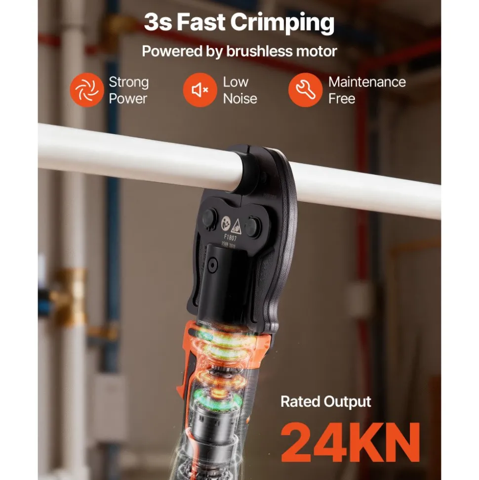 VEVOR Cordless Mini Press Tool, 18V Electric Pipe Crimping Tool for 1/2", 3/4", 1" PEX Pipe Copper Rings, 24KN PEX Press Tool with 2pcs Battery, Fast Charger & Carrying Case - Meet ASTM F1807 Standard