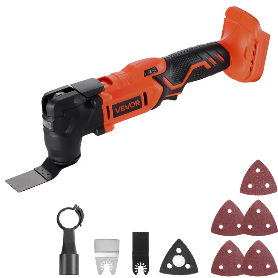 VEVOR Cordless Oscillating Tool, 20V Multitool Oscillating Tool with 6 Variable Speeds 8500 - 17000 OPM, 3.2° Oscillating Angle, 8PCS Saw Accessories & LED Work Light (Battery Pack Not Included)