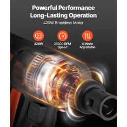 VEVOR Cordless Pressure Washer, 1200PSI MAX Portable Pressure Washer with Brushless Motor, Dual Batteries, 6-in-1 Nozzle & Water Hose, 4 Speed Adjustable, Handheld Power Cleaner for Home Garden Patio