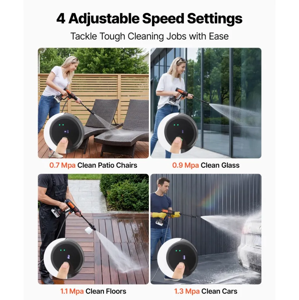 VEVOR Cordless Pressure Washer, 1200PSI MAX Portable Pressure Washer with Brushless Motor, Dual Batteries, 6-in-1 Nozzle & Water Hose, 4 Speed Adjustable, Handheld Power Cleaner for Home Garden Patio