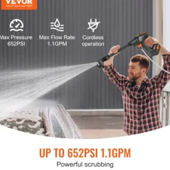 VEVOR Cordless Pressure Washer, 652-PSI 1.1 GPM Portable Power Cleaner, Handheld High-Pressure Car Washer Gun with 4.0Ah Battery, Charger, 6-in-1 Nozzle, for Home/Floor Cleaning & Watering