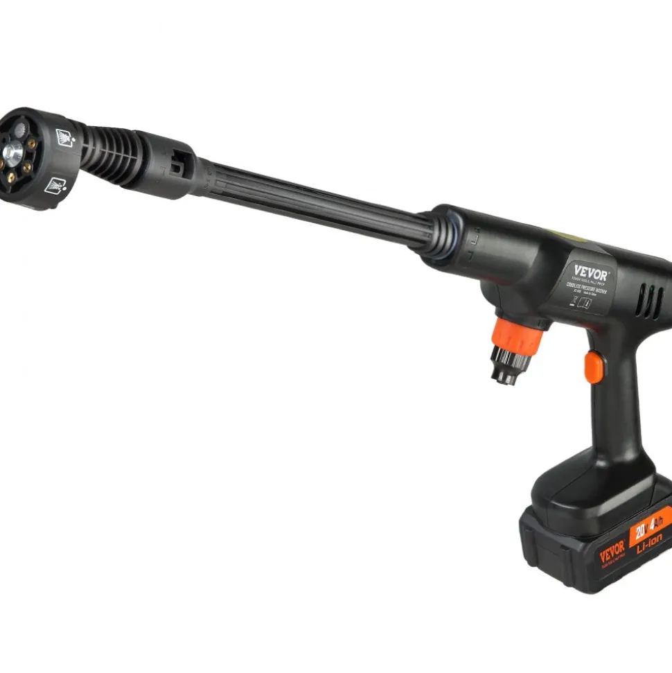 VEVOR Cordless Pressure Washer, 580-PSI 1.1 GPM Portable Power Cleaner, Handheld High-Pressure Car Washer Gun with 4.0Ah Battery, Charger, 6-in-1 Nozzle, for Home/Floor Cleaning & Watering