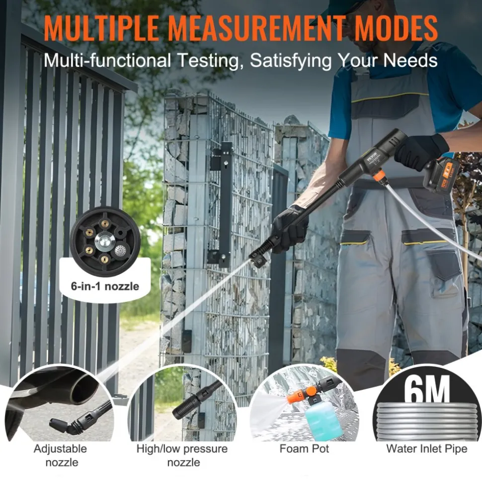 VEVOR Cordless Pressure Washer, 580-PSI 1.1 GPM Portable Power Cleaner, Handheld High-Pressure Car Washer Gun with 4.0Ah Battery, Charger, 6-in-1 Nozzle, for Home/Floor Cleaning & Watering