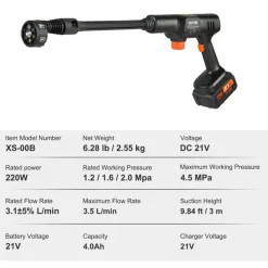 VEVOR Cordless Pressure Washer, 580-PSI 1.1 GPM Portable Power Cleaner, Handheld High-Pressure Car Washer Gun with 4.0Ah Battery, Charger, 6-in-1 Nozzle, for Home/Floor Cleaning & Watering