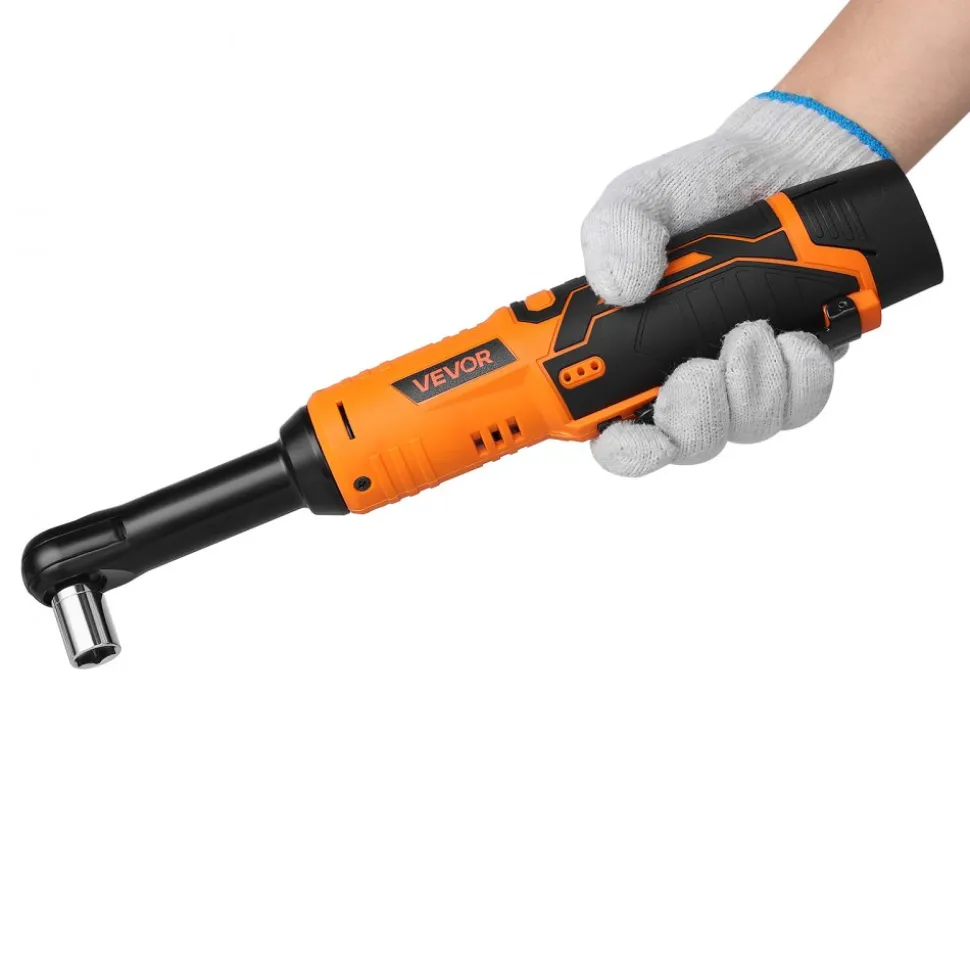 VEVOR Cordless Ratchet Wrench, 3/8 inch Drive, 240 RPM, up to 33 ft-lbs of Torque, Extended Battery Powered Electric Ratchet Wrench Set with Two Batteries, Charger, Sockets, Adaptor and Extension Bar