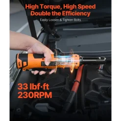 VEVOR Cordless Ratchet Wrench, 3/8 inch Drive, 230 RPM, up to 33 ft-lbs of Torque, Battery Powered Electric Ratchet Wrench Set with Two 2.0Ah Batteries, Charger, Sockets, Adaptor and Carrying Case