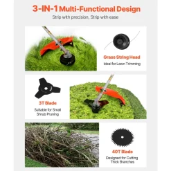 VEVOR Cordless String Trimmer, 43 cc 2-Stroke, Gas Powered Weed Wacker, 17