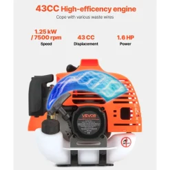 VEVOR Cordless String Trimmer, 43 cc 2-Stroke, Gas Powered Weed Wacker, 17