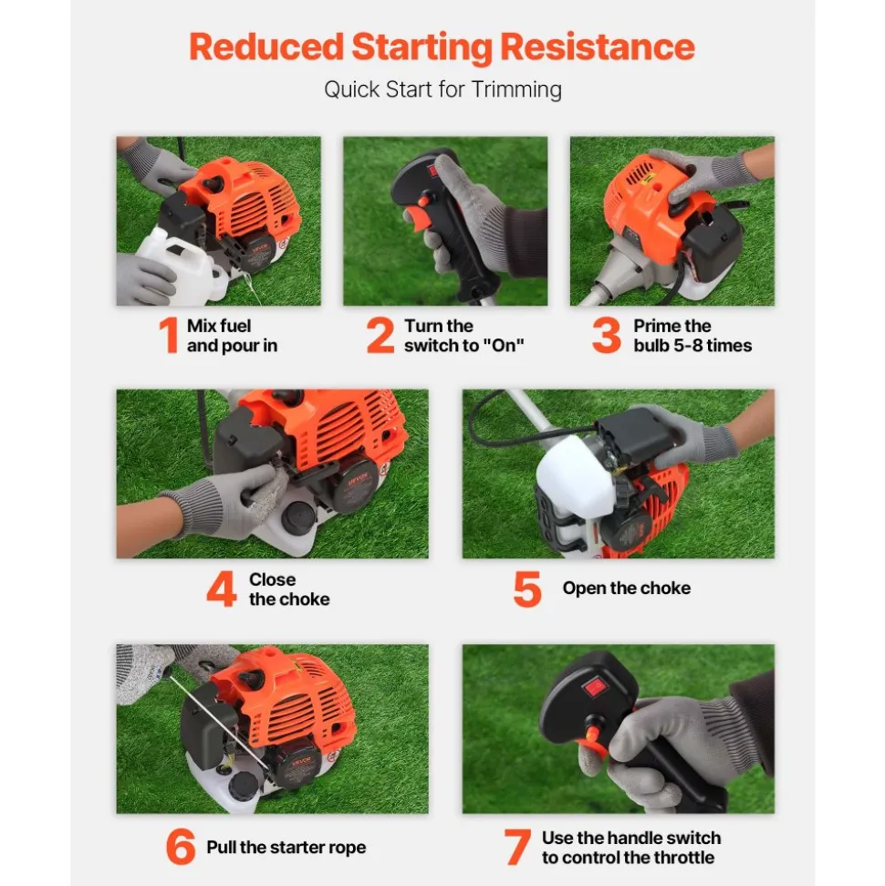 VEVOR Cordless String Trimmer, 43 cc 2-Stroke, Gas Powered Weed Wacker, 17" Cordless Grass Trimmer, Multi-Functional Lawn Edger with Shoulder Strap & 3T Blade, Weed Eater for Quick Grass Cleaning