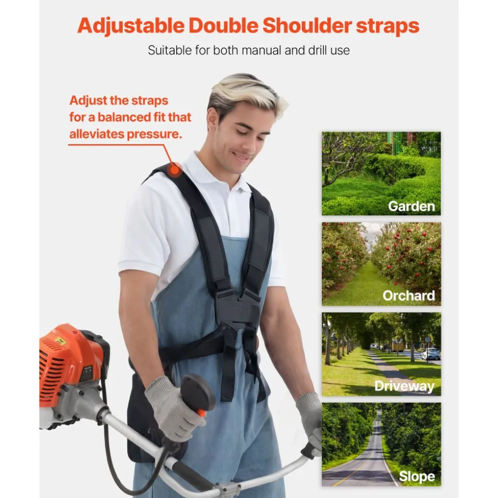 VEVOR Cordless String Trimmer, 43 cc 2-Stroke, Gas Powered Weed Wacker, 17" Cordless Grass Trimmer, Multi-Functional Lawn Edger with Shoulder Strap & 3T Blade, Weed Eater for Quick Grass Cleaning
