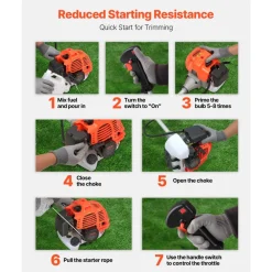 VEVOR Cordless String Trimmer, 52 cc 2-Stroke, Gas Powered Weed Wacker, 17