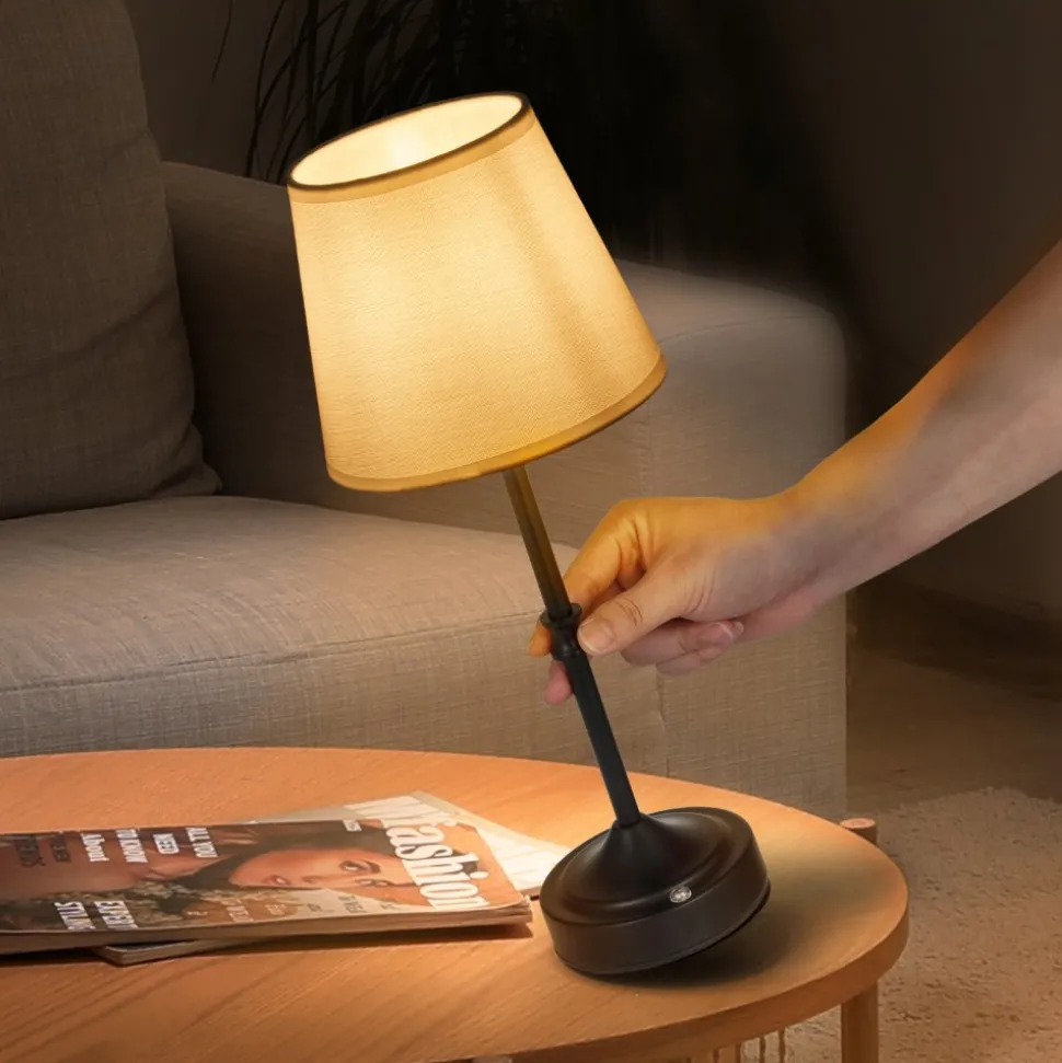 VEVOR Cordless Table Lamp, 5200mAh Built-in Rechargeable Battery Desk Lamp, 3-Level Brightness, Fabric Shade, 2700-3000K Color Temperature, Table Light for Restaurant, Bedroom, Bar Counter, Black