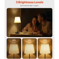 VEVOR Cordless Table Lamp, 5200mAh Built-in Rechargeable Battery Desk Lamp, 3-Level Brightness, Fabric Shade, 2700-3000K Color Temperature, Table Light for Restaurant, Bedroom, Bar Counter, Black