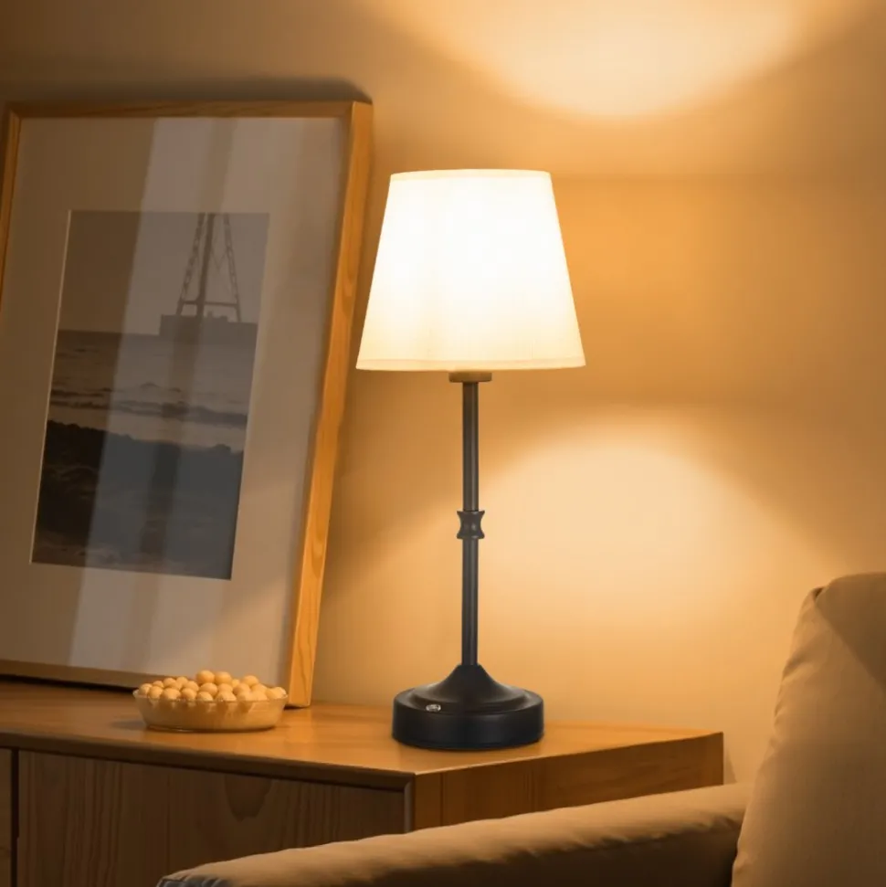 VEVOR Cordless Table Lamp, 5200mAh Built-in Rechargeable Battery Desk Lamp, 3-Level Brightness, Fabric Shade, 2700-3000K Color Temperature, Table Light for Restaurant, Bedroom, Bar Counter, Black