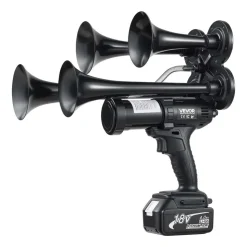 VEVOR Cordless 4-Trumpet Air Horn 130dB Train Air Horn & Built-in Air Pump, 18V 4Ah Lithium Battery, Powerful Sound, Strong Penetration, Handheld Portable for Vehicle Alerts, Holiday & Sporting Events